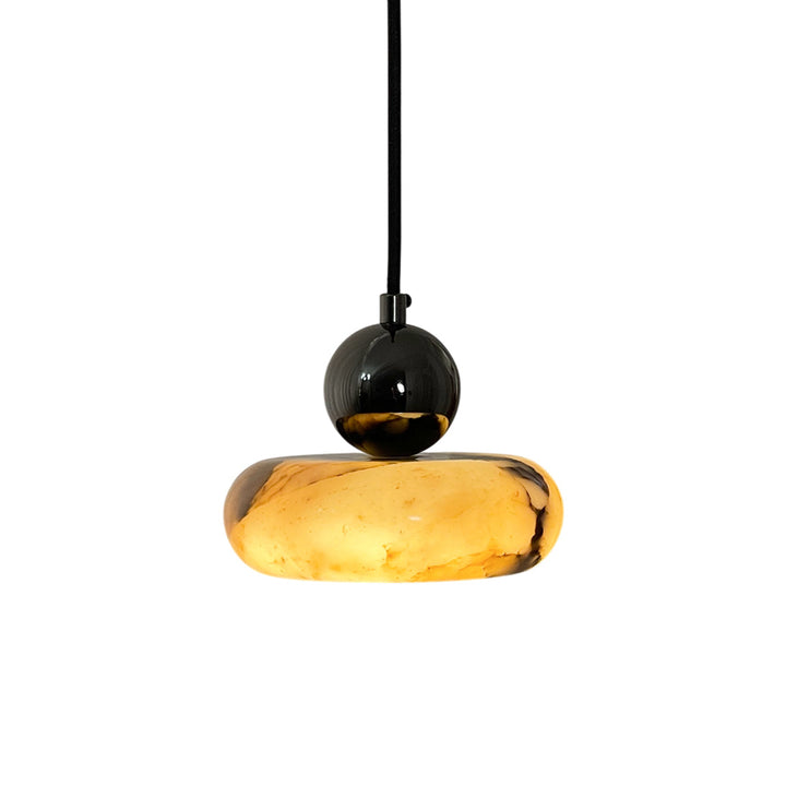 Amber Alabaster and Black Globe Pendant Light