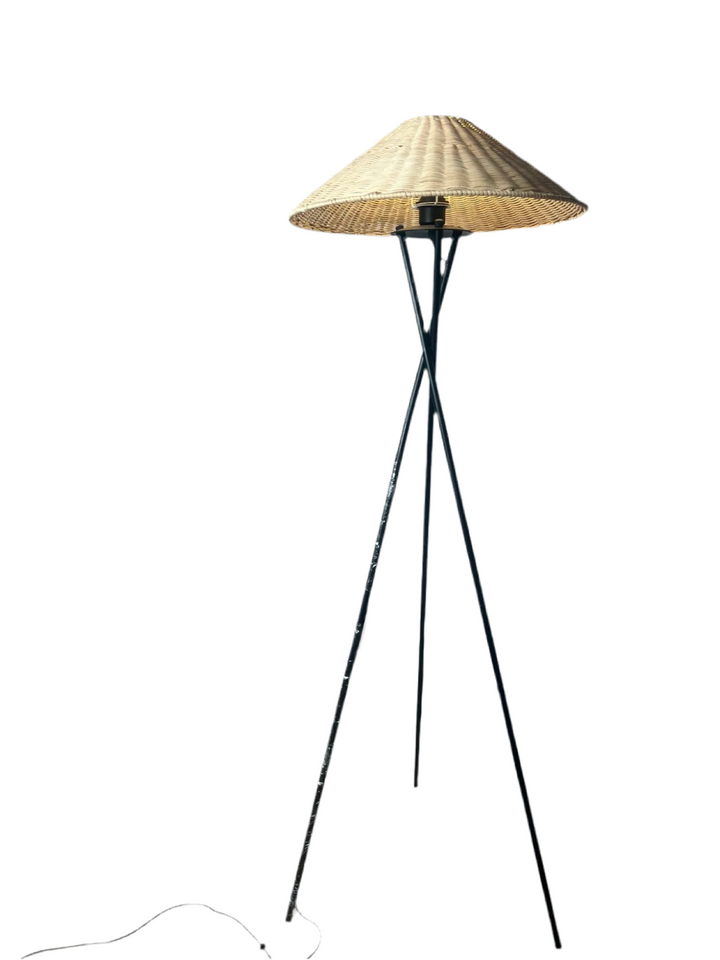 Rustic Tripod Floor Lamp with Woven Shade