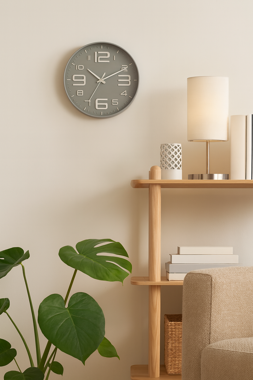Grayo - Modern Wall Clock in grey beige and olive green