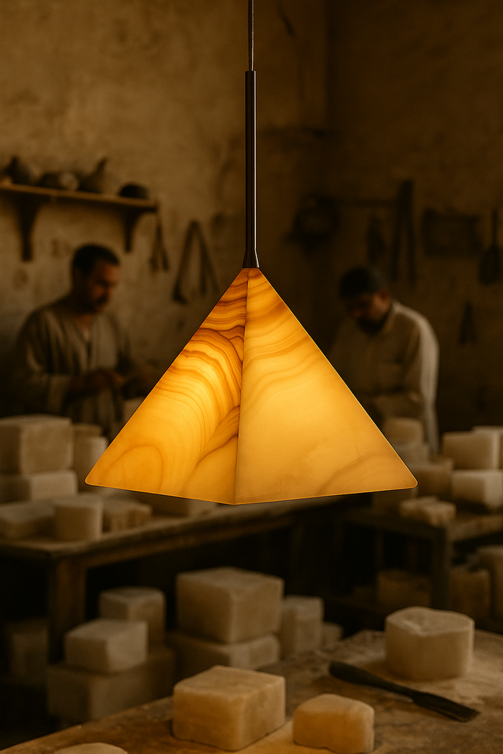 Warm Pyramid AlabasterPendant Light
