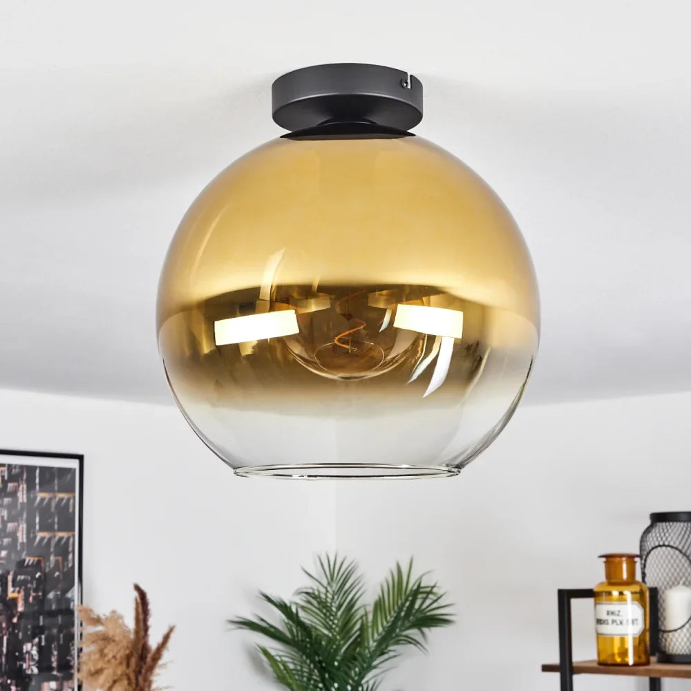 Modern Amber Glass Globe Ceiling Light