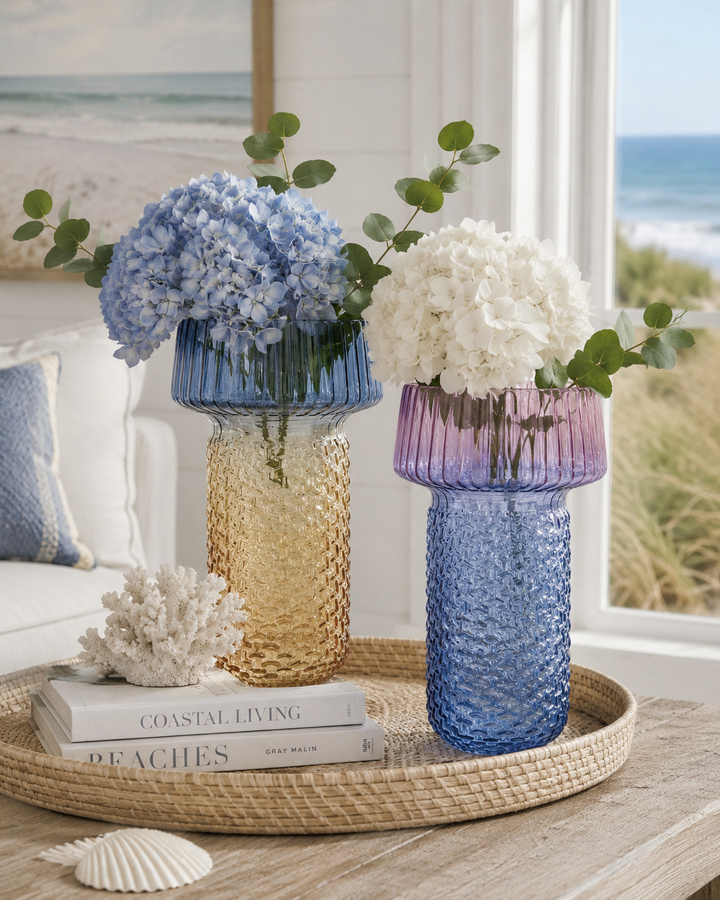 Textured Dual-Tone Glass Vase Set of 2