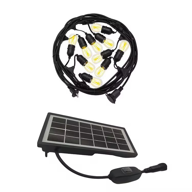 Vintage Outdoor String Lights with Solar panel (Bulbs included)
