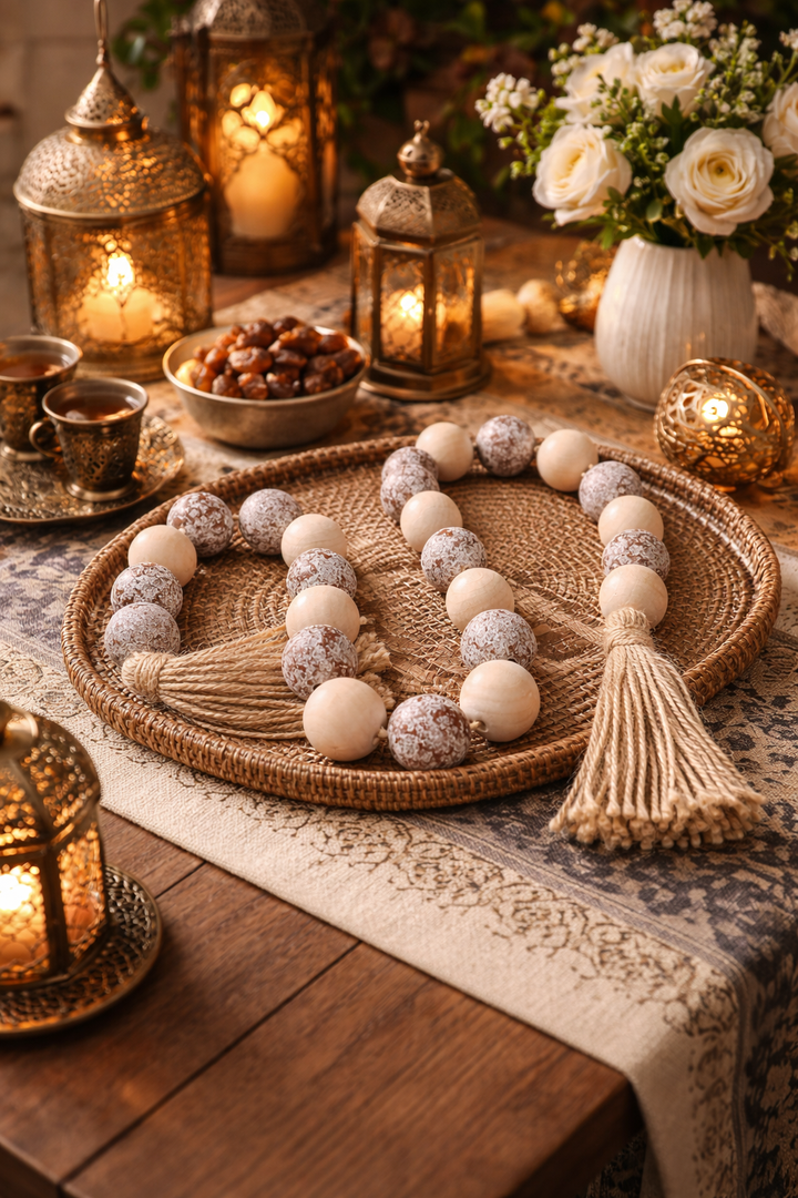 Boho Wooden Bead Garland with Tassel