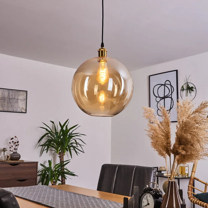 Modern Amber Glass Globe Pendant Light