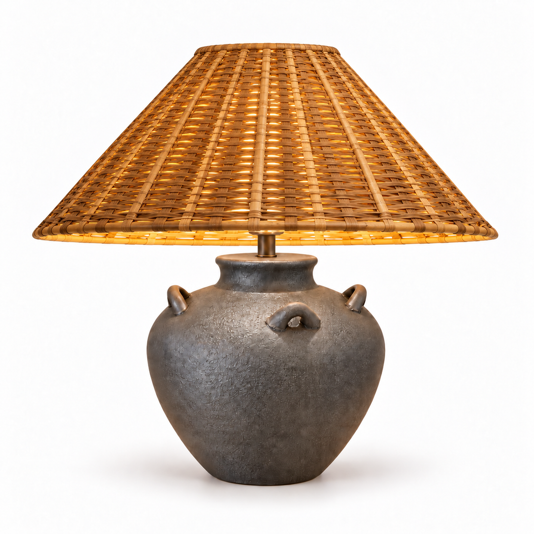 Rustic Charcoal Ceramic Table Lamp with Black Shade