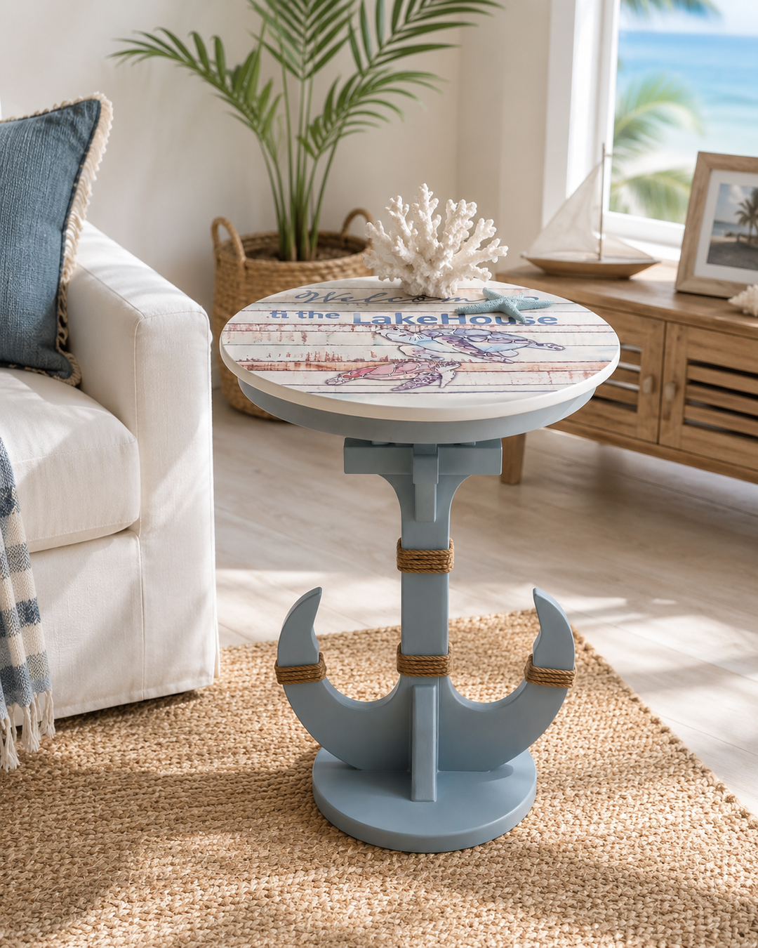 Coastal Anchor Pedestal Accent Side Table