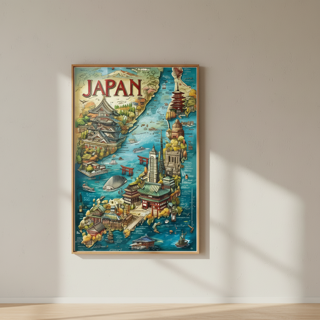 Japan Vintage Travel Landmarks Poster Canvas