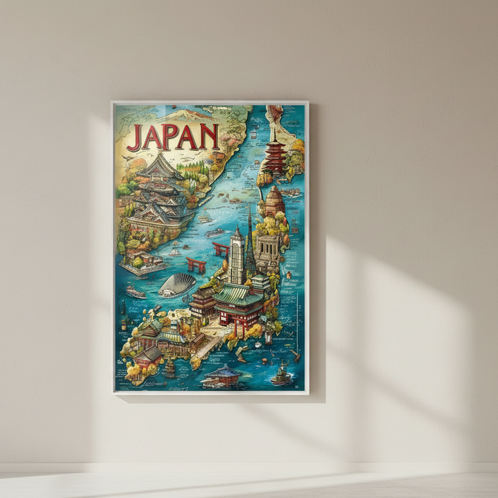 Japan Vintage Travel Landmarks Poster Canvas