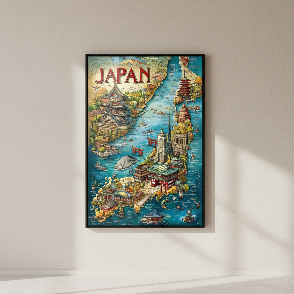 Japan Vintage Travel Landmarks Poster Canvas