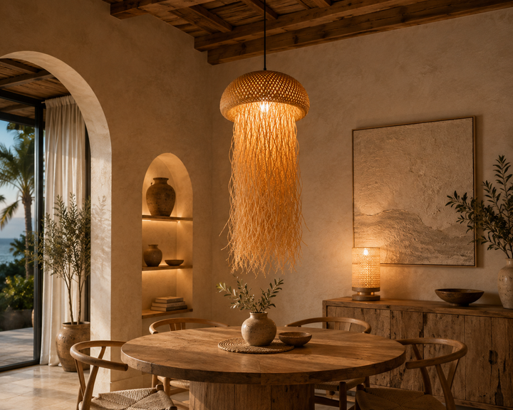 Handwoven Rattan Fringe Pendant Light