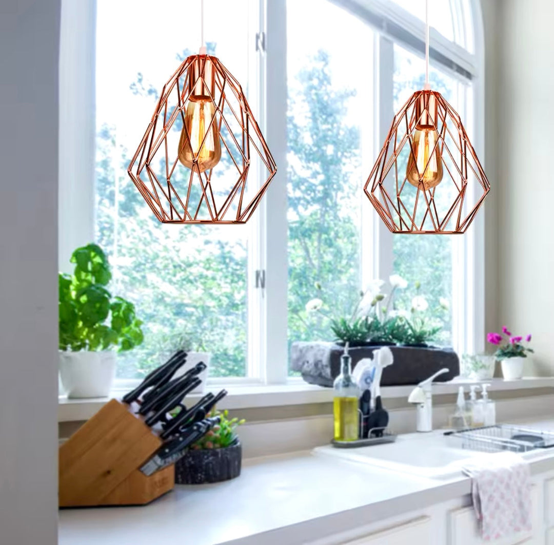 Industrial Triple Pendant Light with Geometric Shades