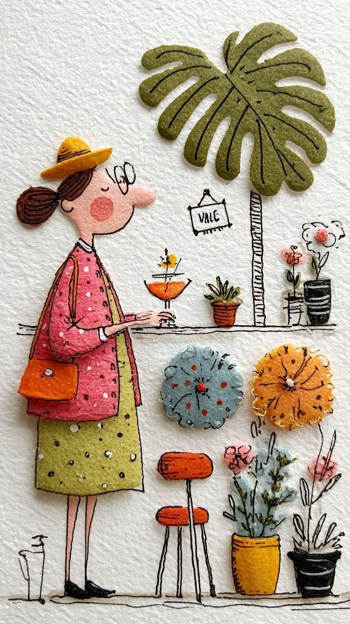 Whimsical Café Girl Canvas Art