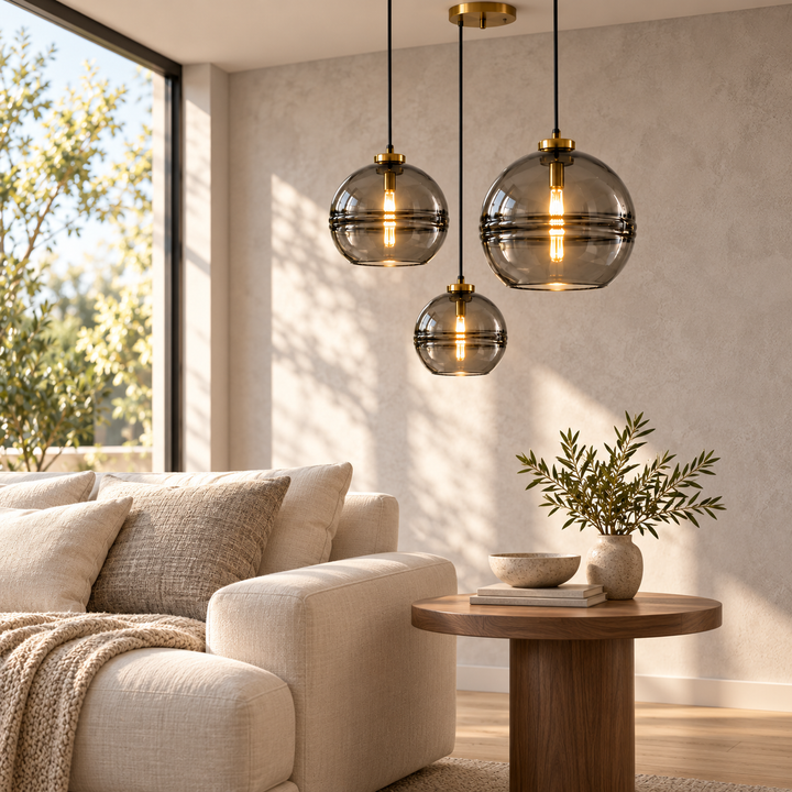 Modern Glass Pendant Light with Purple Amber or Grey color Shade