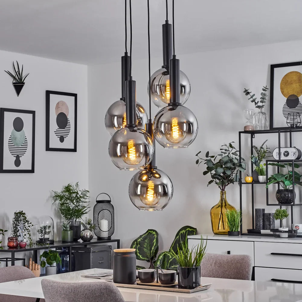 Clustered Glass Globe Pendant Light with Black Accents