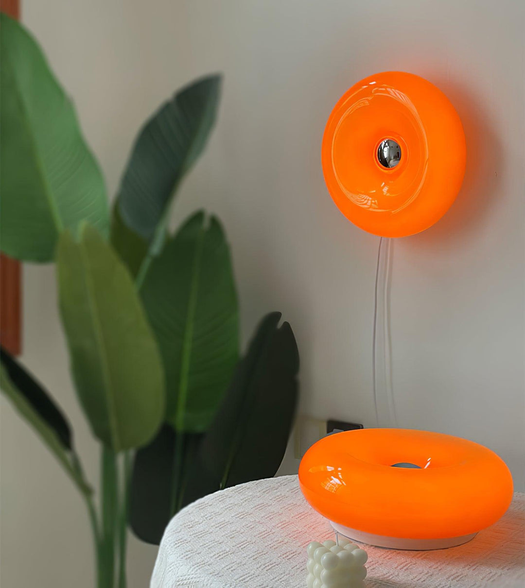 Orange Pink & white Sculptural Round Wall or table Light