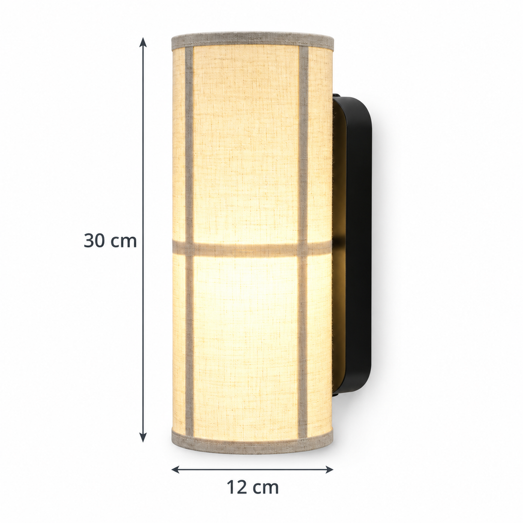 Modern Beige Fabric Wall Sconce with Cylindrical Shade