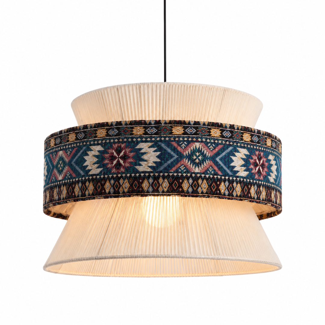 Bohemian Blue Pattern Fabric Drum Pendant Light