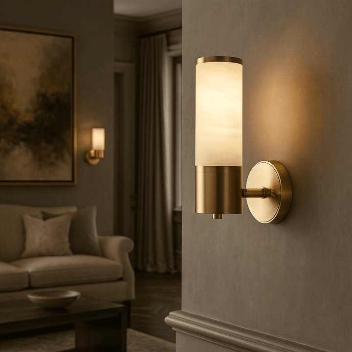 Brass and Alabaster-Style Wall Sconce