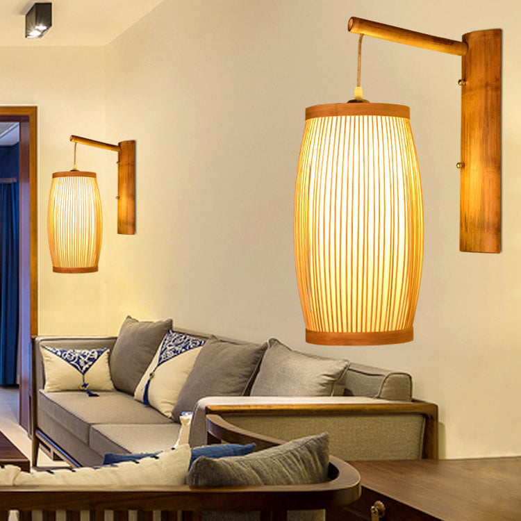 Wall Mounted Light with Bamboo Stripes Shade