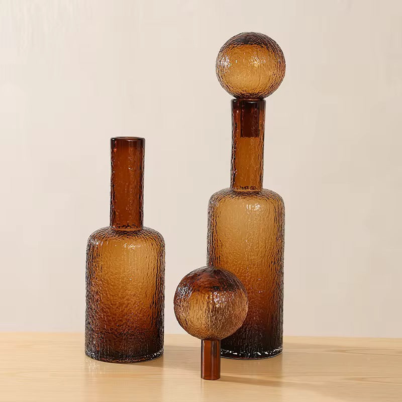 Amber Textured Glass Bottle Set