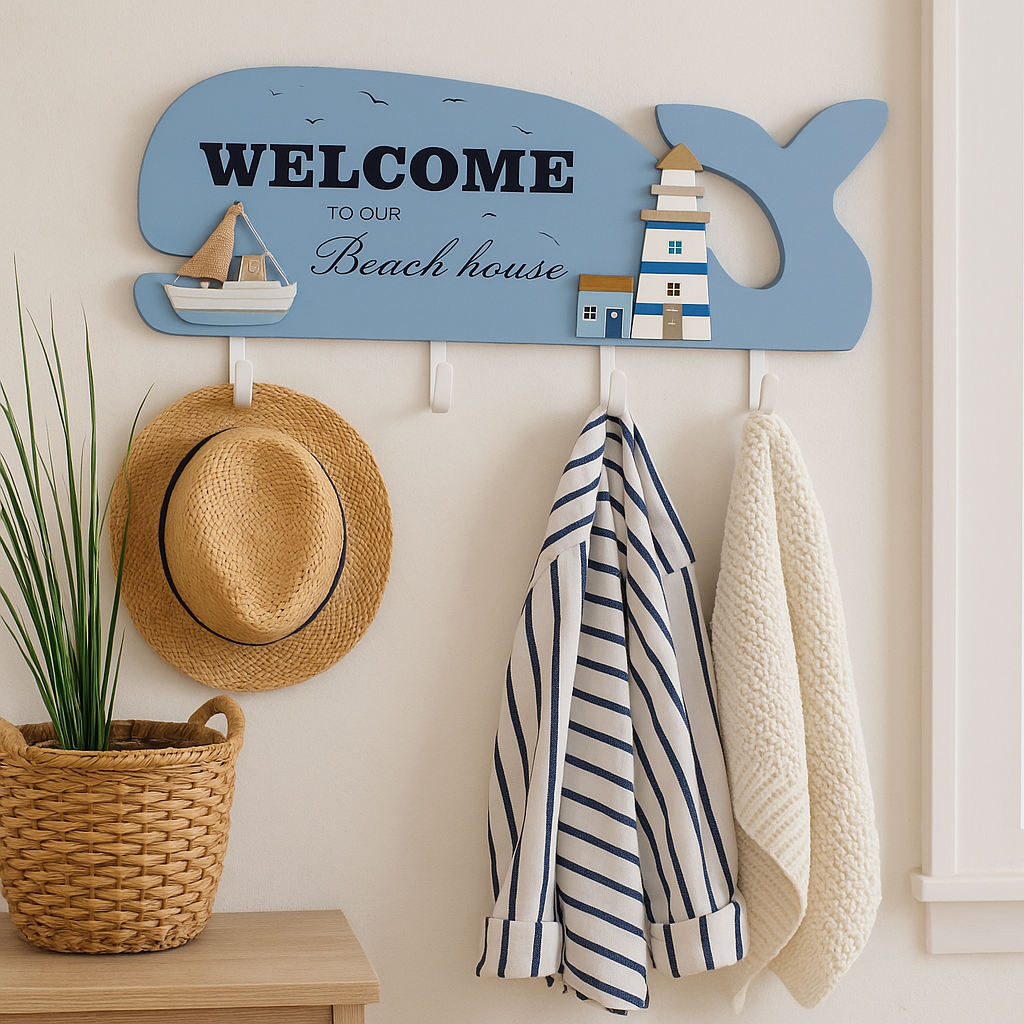 Whale Welcome Sign with Hooks