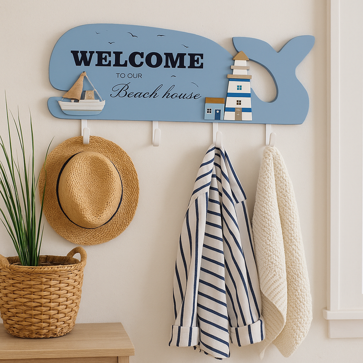 Whale Welcome Sign with Hooks