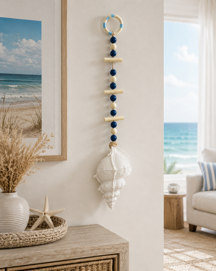 Coastal Hanging Shell Wall Decor with Wooden Beads