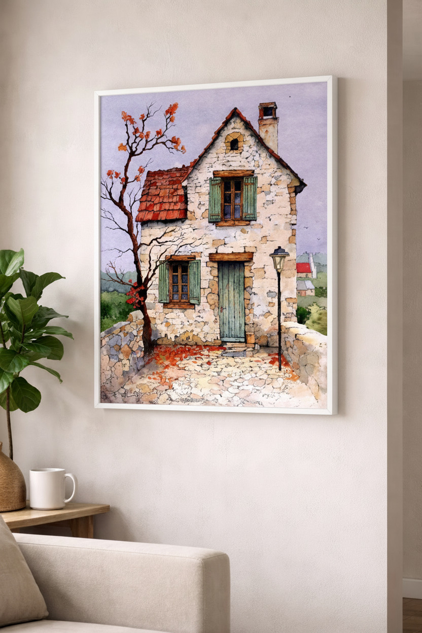 Charming Stone Cottage Art Canvas