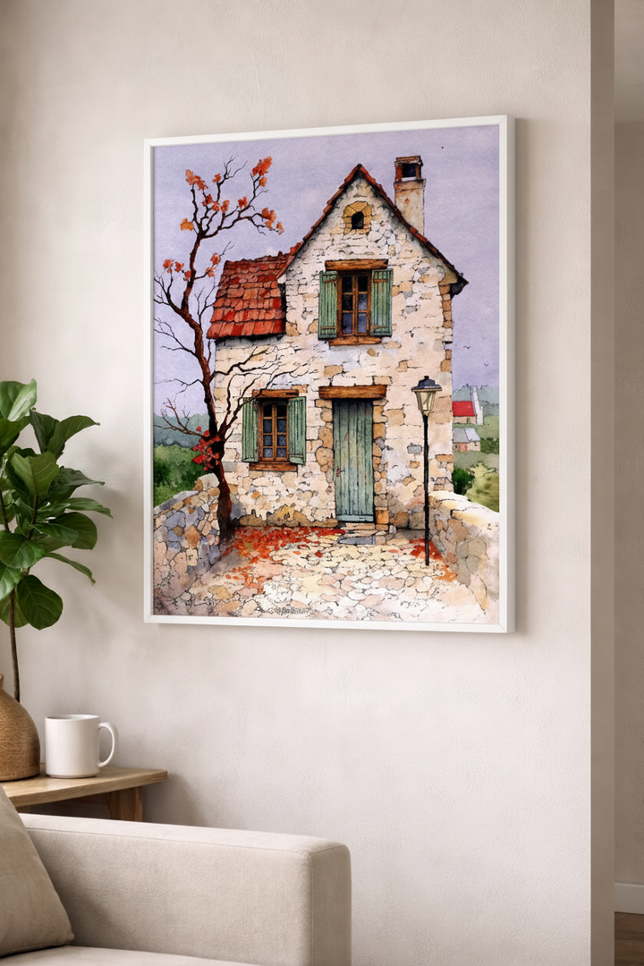 Charming Stone Cottage Art Canvas