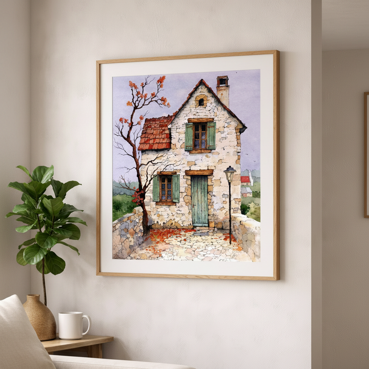 Charming Stone Cottage Art Canvas