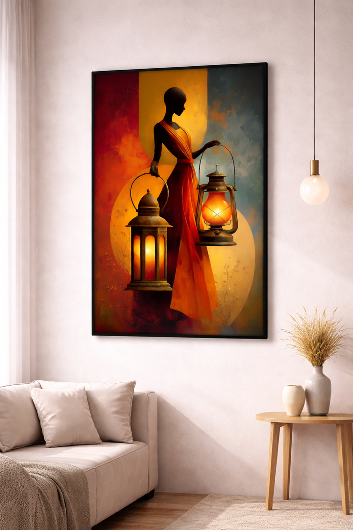 Lantern Bearer Silhouette Framed