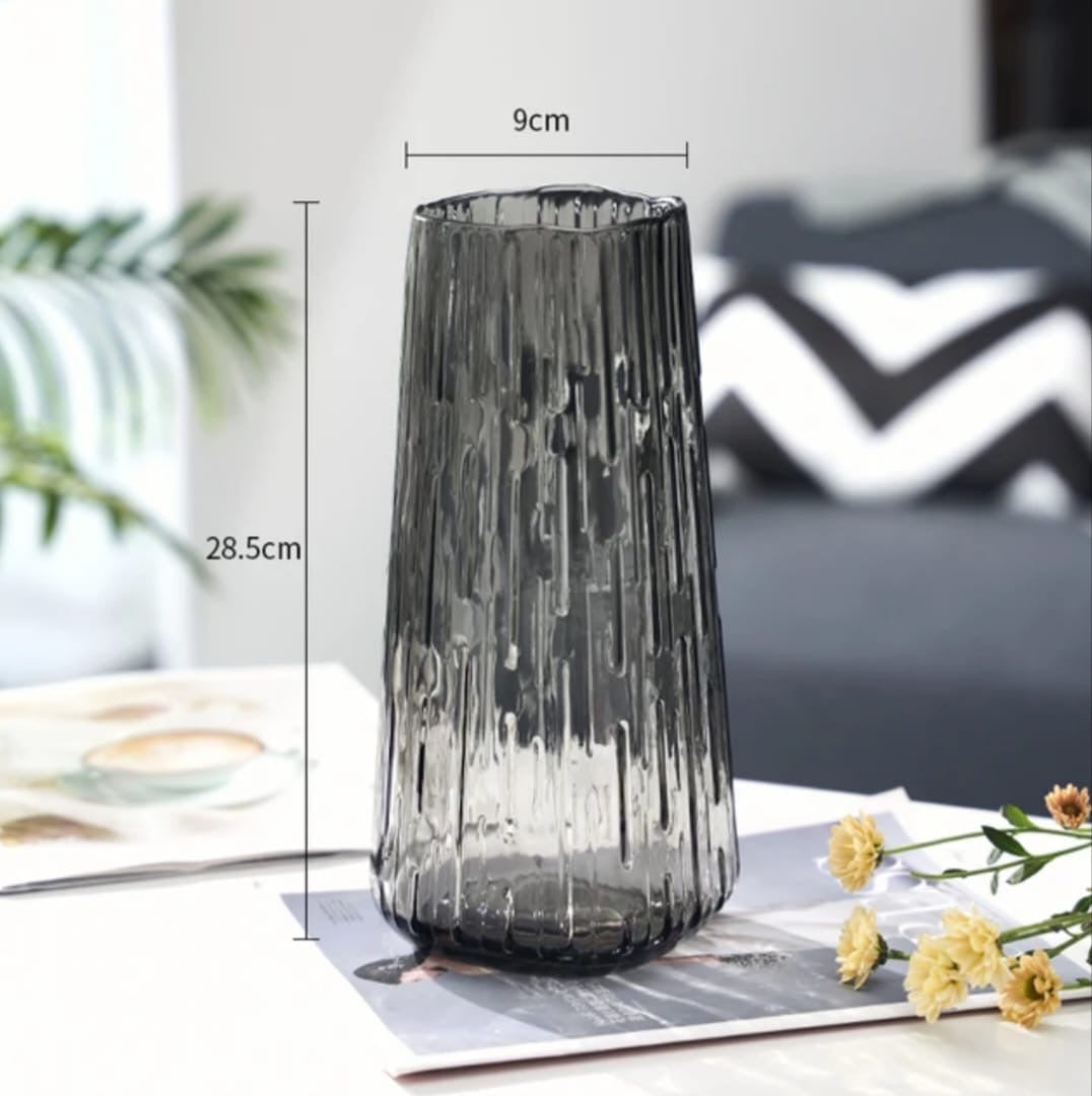 Tall Textured Smoky Glass Vase set of 3