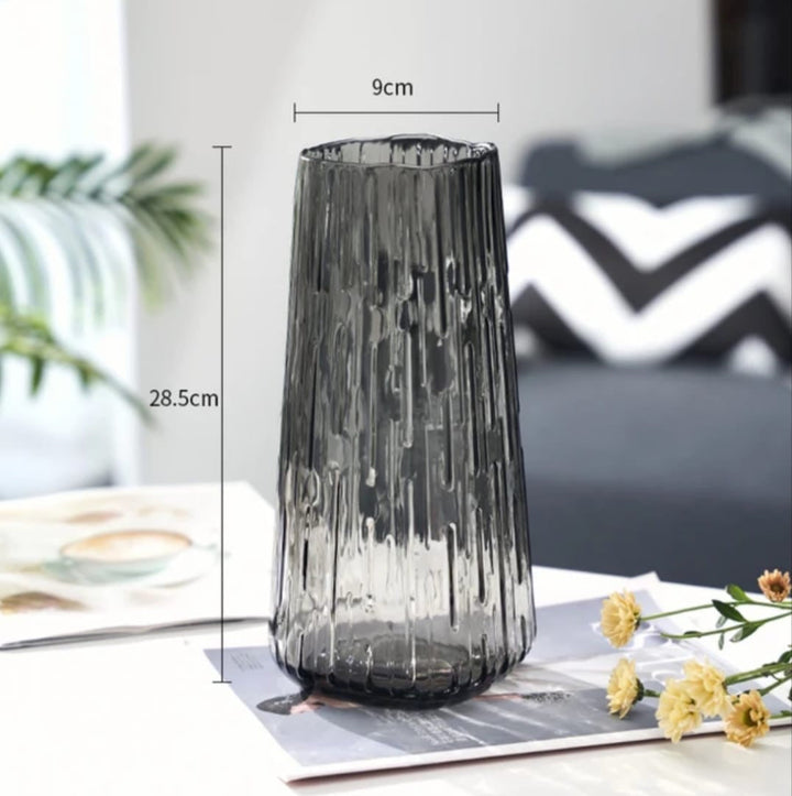 Tall Textured Smoky Glass Vase set of 3
