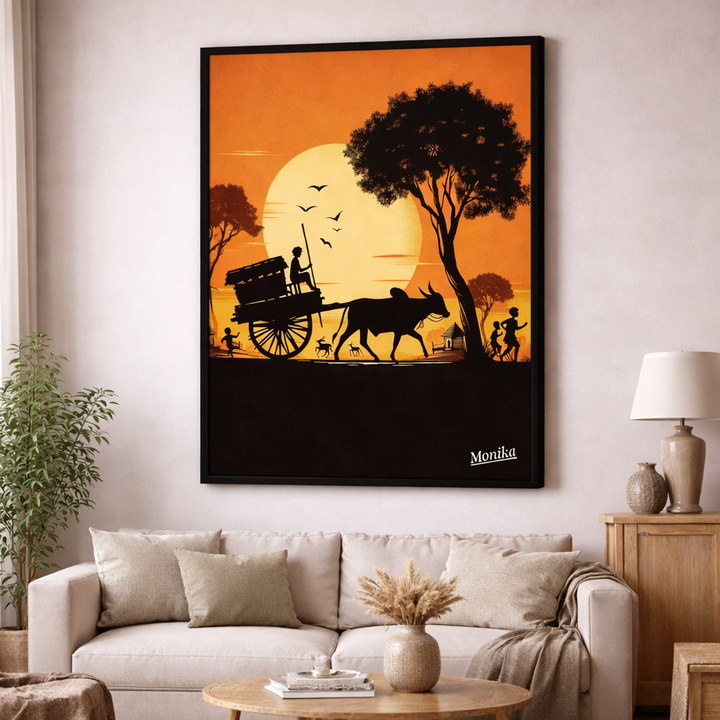 Village Cart Silhouette Canvas