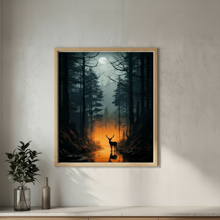 Moonlit Forest Deer Canvas