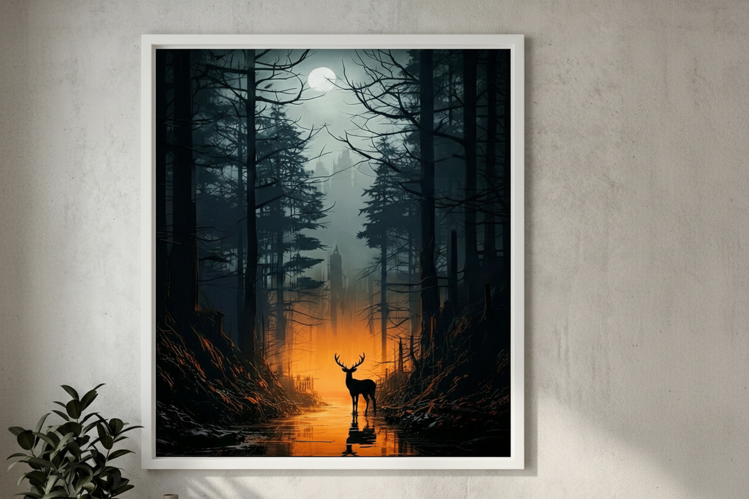 Moonlit Forest Deer Canvas