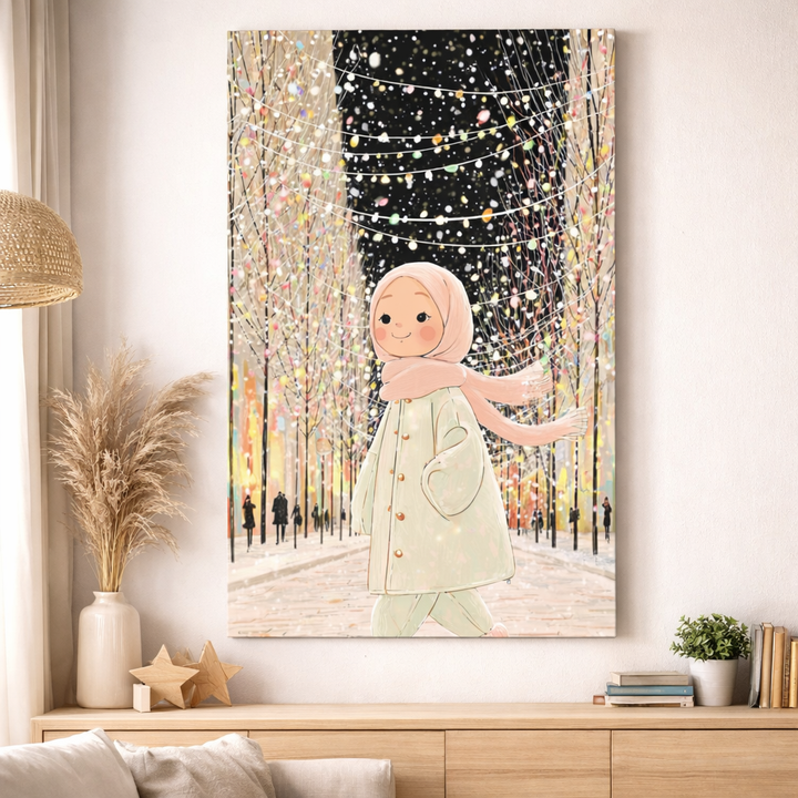 Winter Walk Girl Illustration Canvas