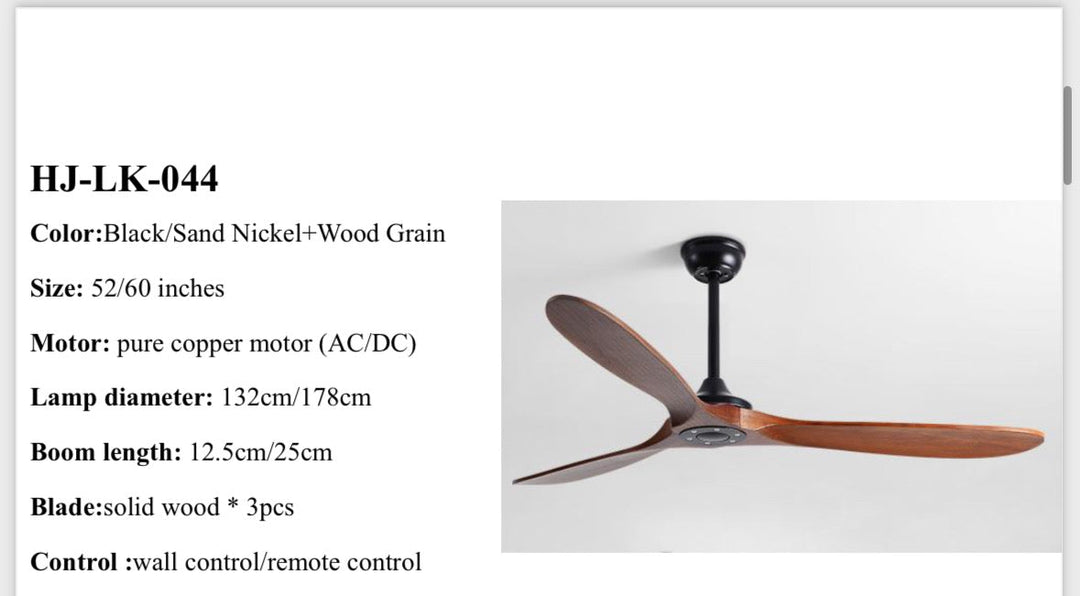 Modern 3-Blade Ceiling Fan with Solid Wood Blades