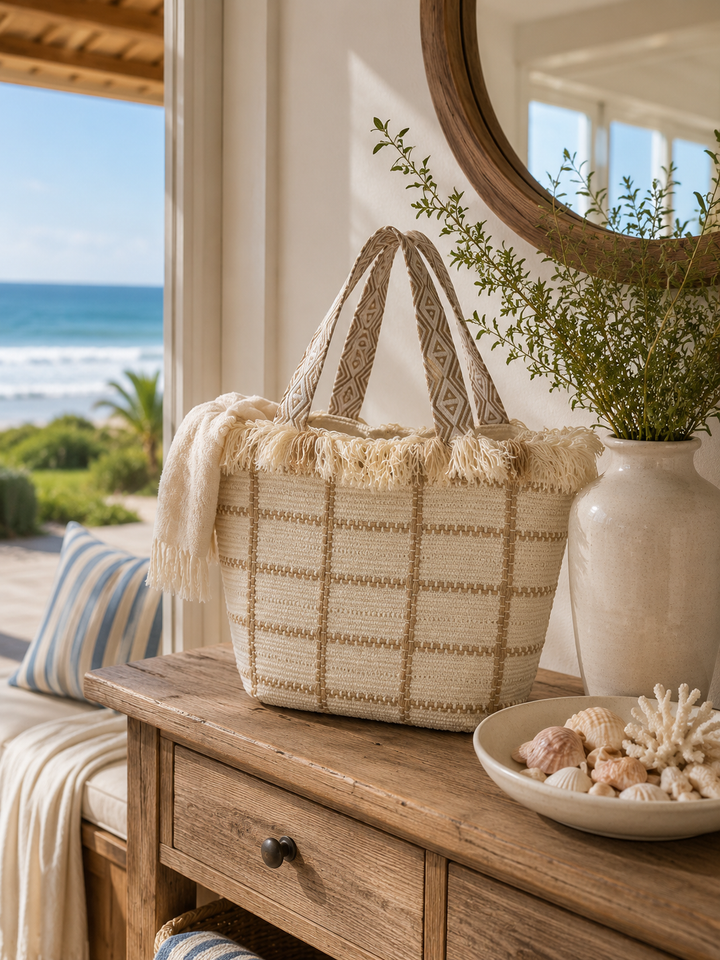Fringed Woven Beach Tote