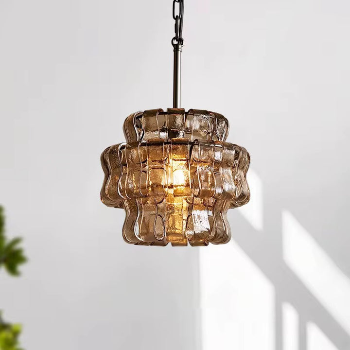 Vintage Smoked Glass Sculptural Pendant Light
