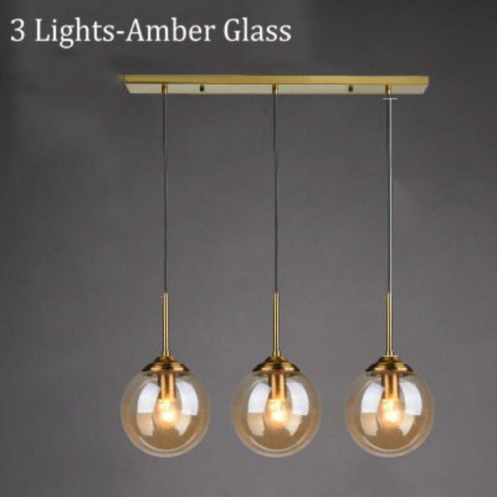 Modern 5-Light Globe Pendant Light with Smoked Glass and Brass Finish