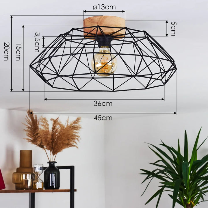 Industrial Wireframe Ceiling Light with Exposed Bulb