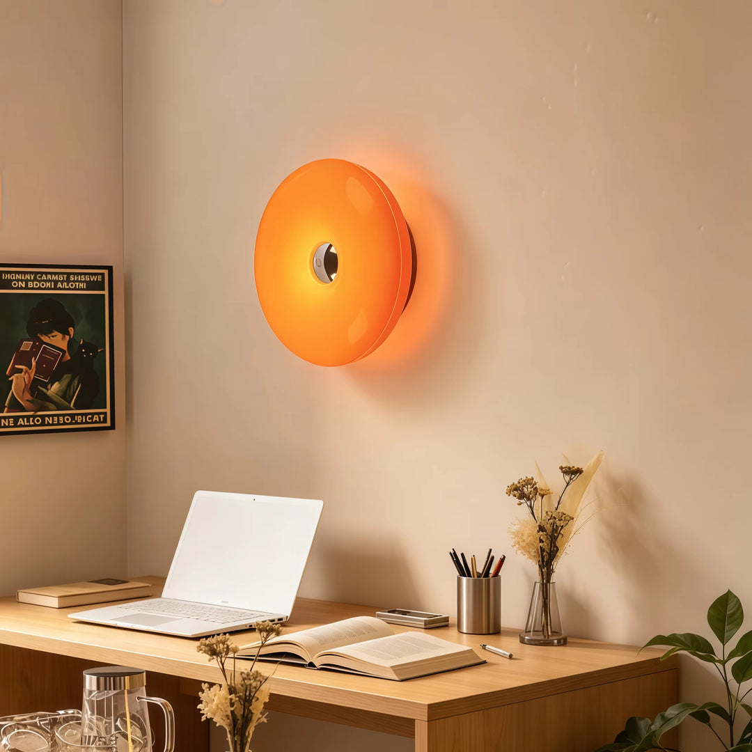 Orange Pink & white Sculptural Round Wall or table Light