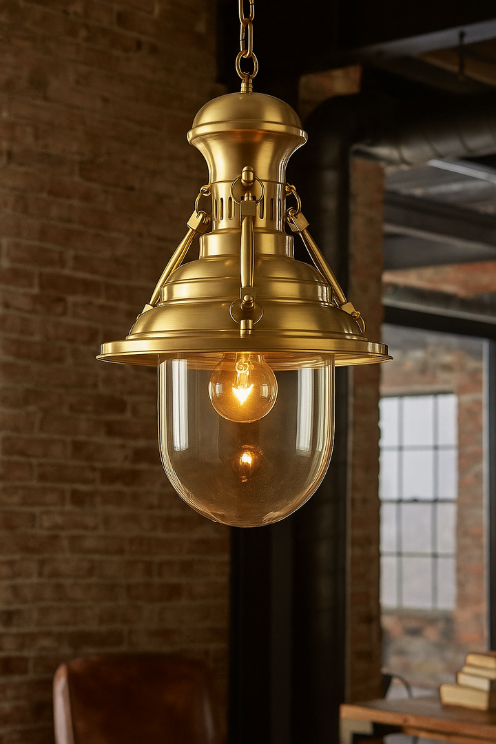Vintage Industrial Pendant Light with Glass Shade