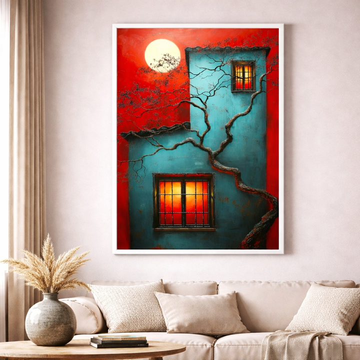 Surreal Moonlit House Canvas
