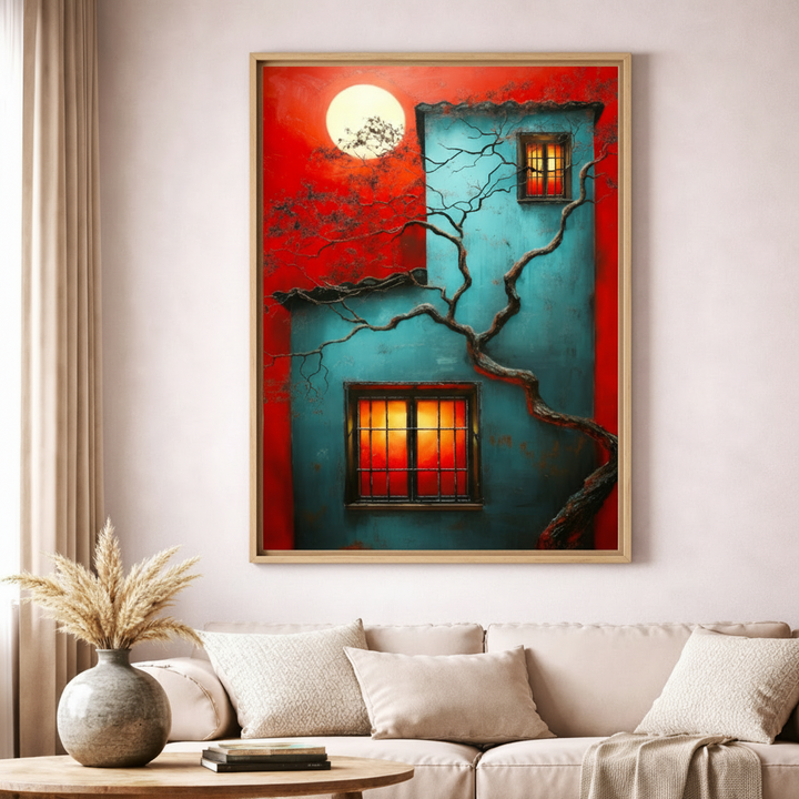 Surreal Moonlit House Canvas
