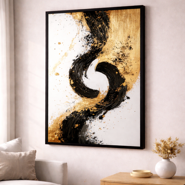 Abstract Gold & Black Flow Canvas Art