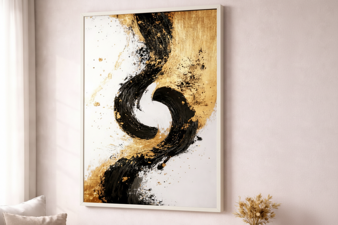 Abstract Gold & Black Flow Canvas Art