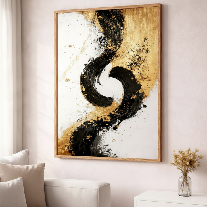 Abstract Gold & Black Flow Canvas Art